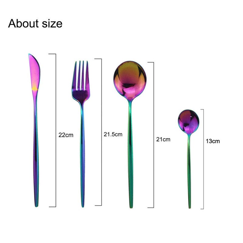 JASHII Flatware Set 24 Piece, Stainless Steel With Titanium Colorful Plated, Multicolor Flatware Set, Silverware, Rainbow Color Cutlery Set Service For 6 - Image 5